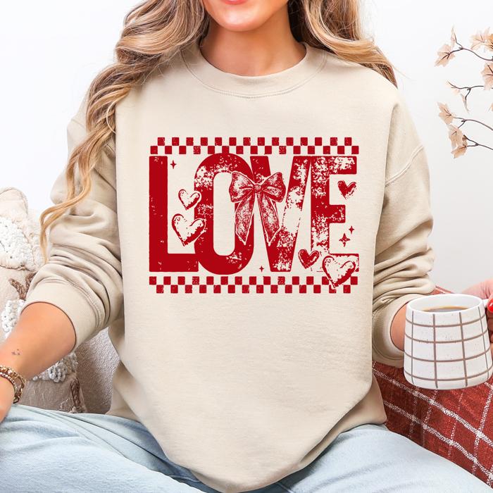 Love Checkered Hearts Valentines Day Retro Varsity Style Graphic Limited Edition Sweatshirt