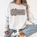 XXL Ash Light Gray Love Checkered Leopard Print Valentine's Day Limited Edition Cozy Retro Varsity Sweatshirt