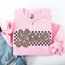 XXXL Light Pink Love Checkered Leopard Print Valentine's Day Limited Edition Cozy Retro Varsity Sweatshirt