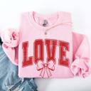 Medium Light Pink Love, Retro Bow Goose Valentine's Day Ribbons Cozy Vintage Deluxe Varsity Sweatshirt