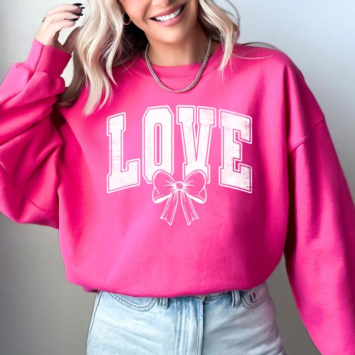 Love, Retro Bow Goose Valentine's Day Ribbons Cozy Vintage Deluxe Varsity Sweatshirt