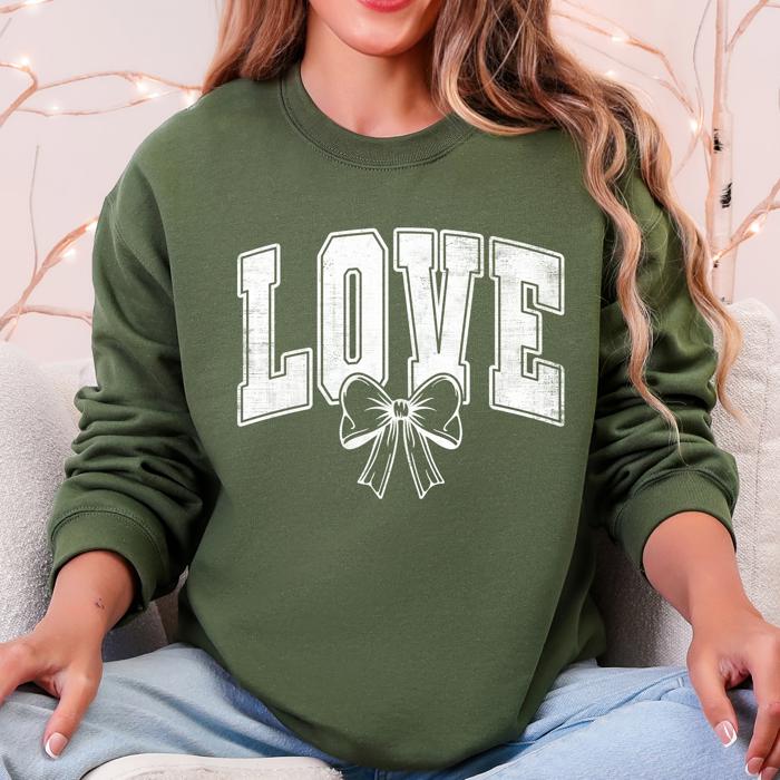 Love, Retro Bow Goose Valentine's Day Ribbons Cozy Vintage Deluxe Varsity Sweatshirt