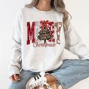 XXL Ash Light Gray Merry Christmas Colorful Leopard Print Santa Retro-Inspired Cozy Fleece-Lined Sweatshirt