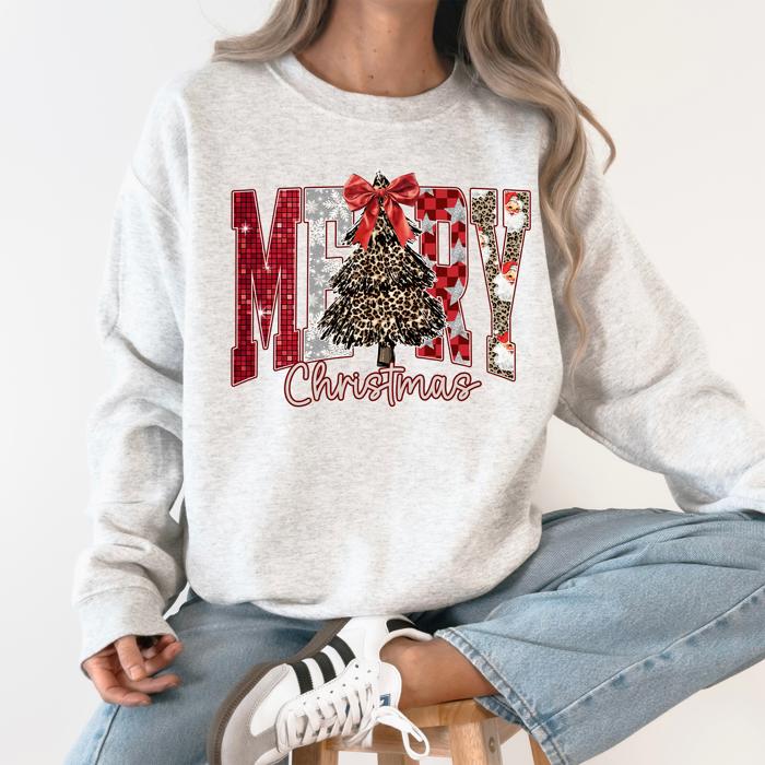Merry Christmas Colorful Leopard Print Santa Retro-Inspired Cozy Fleece-Lined Sweatshirt
