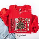 Medium Red Merry Christmas Colorful Leopard Print Santa Retro-Inspired Cozy Fleece-Lined Sweatshirt