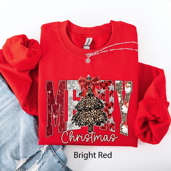 Merry Christmas Colorful Leopard Print Santa Retro-Inspired Cozy Fleece-Lined Sweatshirt