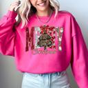 Small Heliconia Bright Pink Merry Christmas Colorful Leopard Print Santa Retro-Inspired Cozy Fleece-Lined Sweatshirt