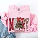 Small Light Pink Merry Christmas Colorful Leopard Print Santa Retro-Inspired Cozy Fleece-Lined Sweatshirt