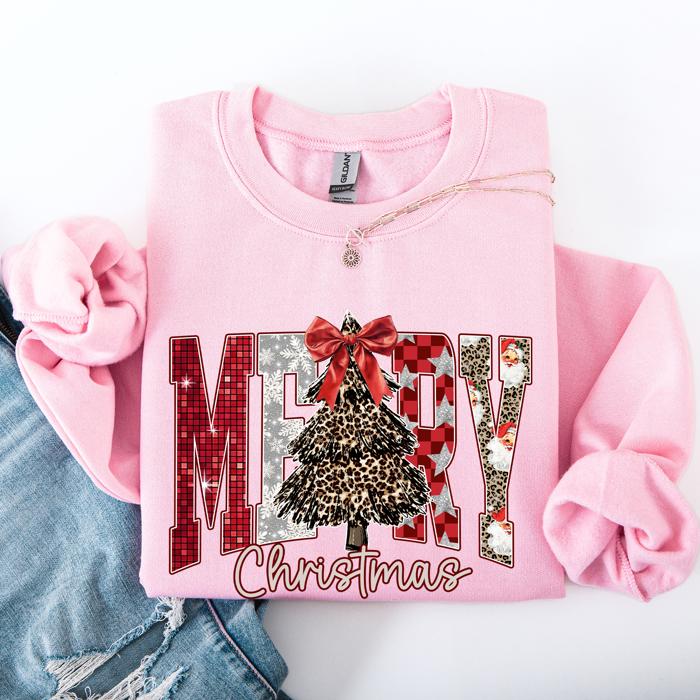 Merry Christmas Colorful Leopard Print Santa Retro-Inspired Cozy Fleece-Lined Sweatshirt