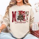 XXL Sand Merry Christmas Colorful Leopard Print Santa Retro-Inspired Cozy Fleece-Lined Sweatshirt