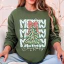  Merry Christmas Beautiful Tree Santa Classic Christmas Gingham Bow Cozy Sweatshirt