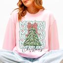 Small Light Pink Merry Christmas Beautiful Tree Santa Classic Christmas Gingham Bow Cozy Sweatshirt