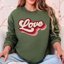 XL Military Green Retro Love Vintage Valentine's Day Spirit Gospel Inspired Faith Forward Cozy Comfort Sweatshirt