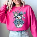 Small Heliconia Bright Pink Snow Woman Freezing Season Gospel Inspired Faith Forward Cozy Plush Fleece Sweatshirt