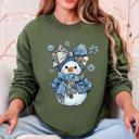 Small Military Green Snow Woman Freezing Season Gospel Inspired Faith Forward Cozy Plush Fleece Sweatshirt