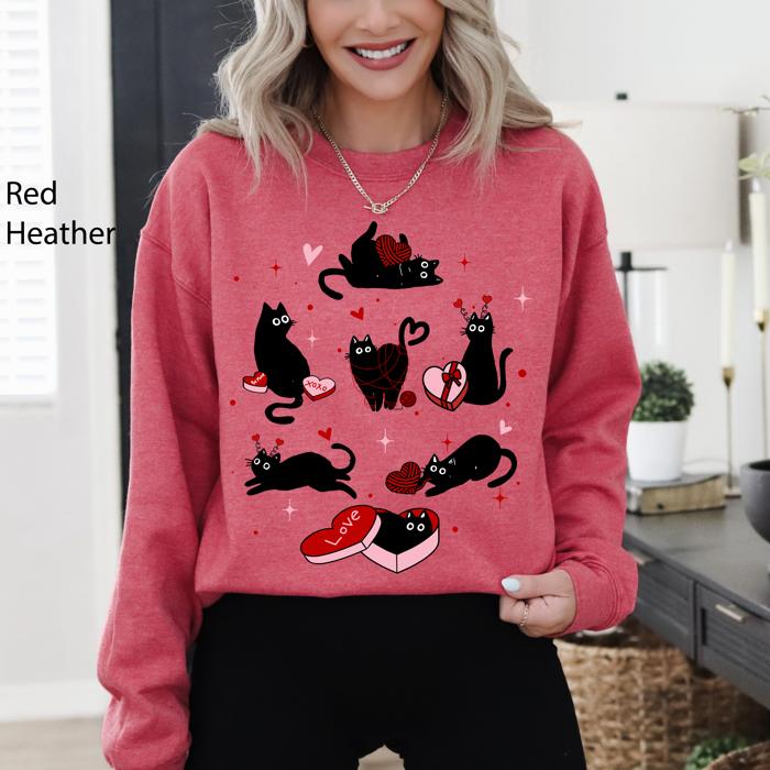 Valentine's Day Kitties Cat Lover Love Premium Cozy Feline Hearts Winter Sweatshirt