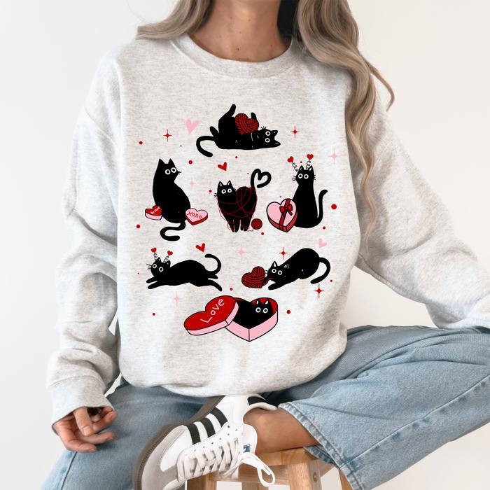 Valentine's Day Kitties Cat Lover Love Premium Cozy Feline Hearts Winter Sweatshirt