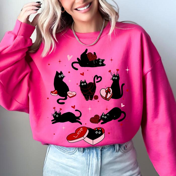 Valentine's Day Kitties Cat Lover Love Premium Cozy Feline Hearts Winter Sweatshirt