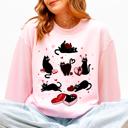 Large Light Pink Valentine's Day Kitties Cat Lover Love Premium Cozy Feline Hearts Winter Sweatshirt