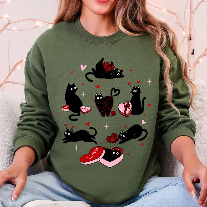 Valentine's Day Kitties Cat Lover Love Premium Cozy Feline Hearts Winter Sweatshirt