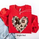  Western Heart Cowhide Print Valentine’s Day Love Teddy Bear Faux Yarn Cozy Sweatshirt