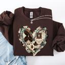Large Dark Chocolate Western Heart Cowhide Print Valentine’s Day Love Teddy Bear Faux Yarn Cozy Sweatshirt