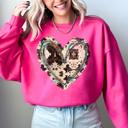 XXXL Heliconia Bright Pink Western Heart Cowhide Print Valentine’s Day Love Teddy Bear Faux Yarn Cozy Sweatshirt
