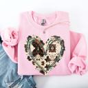 Small Light Pink Western Heart Cowhide Print Valentine’s Day Love Teddy Bear Faux Yarn Cozy Sweatshirt