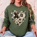 Medium Military Green Western Heart Cowhide Print Valentine’s Day Love Teddy Bear Faux Yarn Cozy Sweatshirt