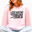 XXL Light Pink Chasing Toddlers And Jesus Christian Mom Faith Gospel On The Move Morning Blessings Sweatshirt