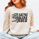 Large Sand Chasing Toddlers And Jesus Christian Mom Faith Gospel On The Move Morning Blessings Sweatshirt