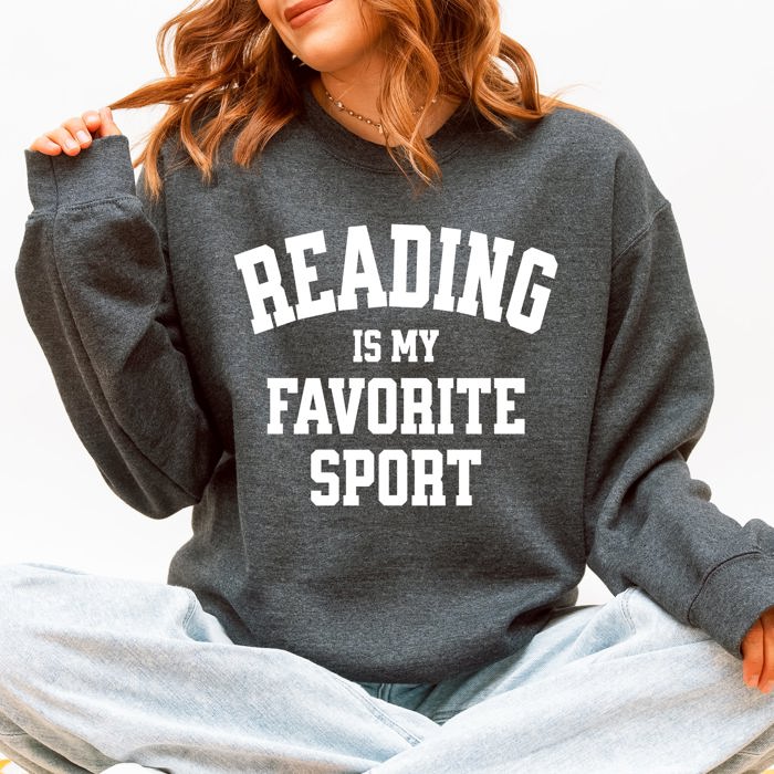 Reading Is My Favorite Sport Watercolor Leopard Heart Library Cozy Fleece Sweatshirt
