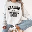 Large Ash Light Gray Reading Is My Favorite Sport Watercolor Leopard Heart Library Cozy Fleece Sweatshirt