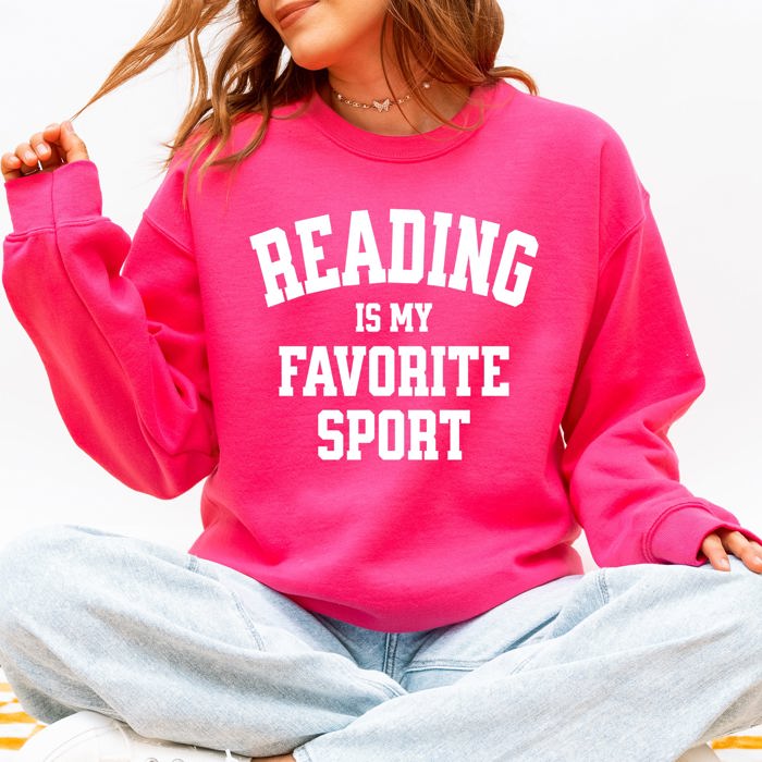 Reading Is My Favorite Sport Watercolor Leopard Heart Library Cozy Fleece Sweatshirt