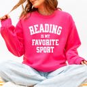 Small Heliconia Bright Pink Reading Is My Favorite Sport Watercolor Leopard Heart Library Cozy Fleece Sweatshirt