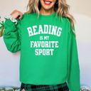 Small Irish Bright Green Reading Is My Favorite Sport Watercolor Leopard Heart Library Cozy Fleece Sweatshirt