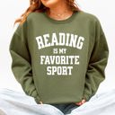 Small Military Green Reading Is My Favorite Sport Watercolor Leopard Heart Library Cozy Fleece Sweatshirt
