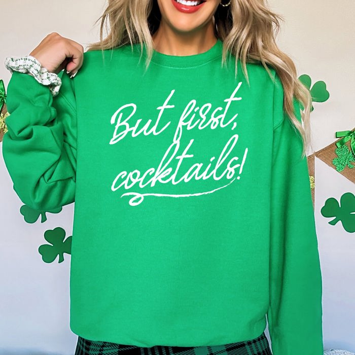But First Cocktails Party Drinking Club Bar Fashion Statement Graphic Sweatshirt