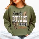  Kinda Boujee, Kinda Broke, Funny, Sassy Leopard Print Graphic Soft Cozy Weekend Vibe Sweatshirt