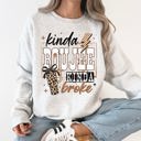 XL Ash Light Gray Kinda Boujee, Kinda Broke, Funny, Sassy Leopard Print Graphic Soft Cozy Weekend Vibe Sweatshirt