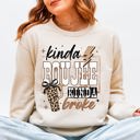 Large Sand Kinda Boujee, Kinda Broke, Funny, Sassy Leopard Print Graphic Soft Cozy Weekend Vibe Sweatshirt