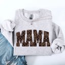 Large Ash Light Gray Mama Checkered Leopard Print Vintage Varsity Cozy Graphic Style Statement Sweatshirt