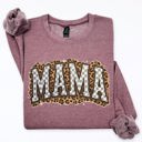  Mama Leopard Print Checkered Cut Out Vintage-Inspired Cozy Fleece Reversible-Style Sweatshirt