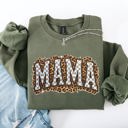 Small Military Green Mama Leopard Print Checkered Cut Out Vintage-Inspired Cozy Fleece Reversible-Style Sweatshirt