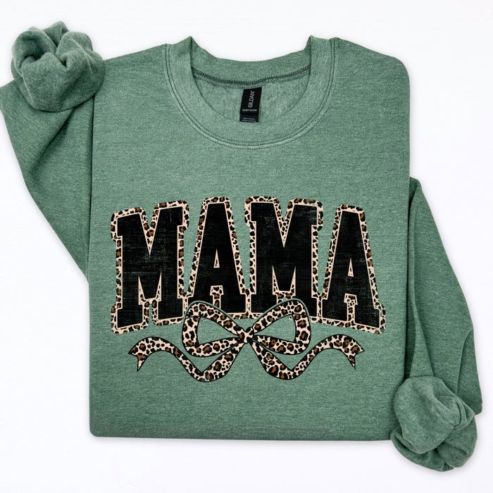 Mama Varsity Vintage Leopard Print Ribbon Two-Faced Two-Mood Layer Cozy Sweatshirt