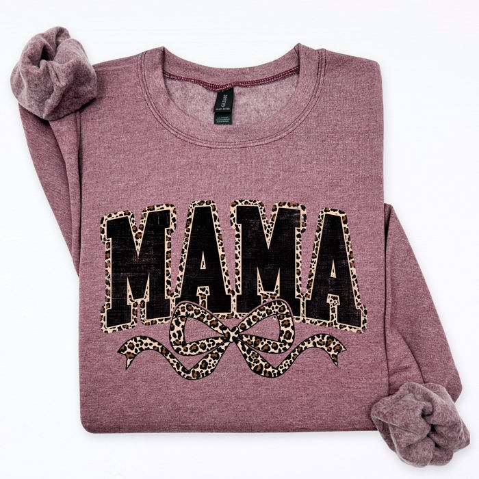Mama Varsity Vintage Leopard Print Ribbon Two-Faced Two-Mood Layer Cozy Sweatshirt