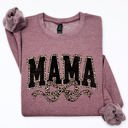  Mama Varsity Vintage Leopard Print Ribbon Two-Faced Two-Mood Layer Cozy Sweatshirt