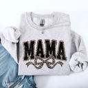 Small Ash Light Gray Mama Varsity Vintage Leopard Print Ribbon Two-Faced Two-Mood Layer Cozy Sweatshirt