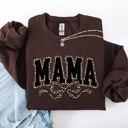 Large Dark Chocolate Mama Varsity Vintage Leopard Print Ribbon Two-Faced Two-Mood Layer Cozy Sweatshirt