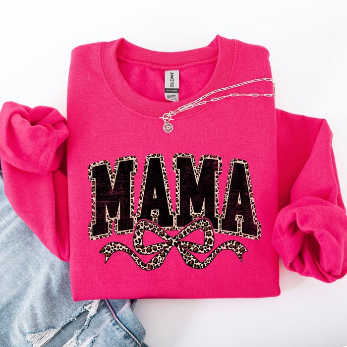 Mama Varsity Vintage Leopard Print Ribbon Two-Faced Two-Mood Layer Cozy Sweatshirt